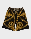 Versace Boy's Barocco-Print Greca Trim Shorts