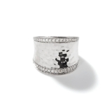 John Hardy Classic Chain Hammered Silver Diamond Pave Small Saddle Ring