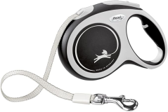 FLEXI New Comfort Retractable Dog Leash (Tape), Ergonomic, Durable and Tangle Free Pet Walking Leash for Dogs Up to 132 lbs, 16 ft, Large, Black/Grey