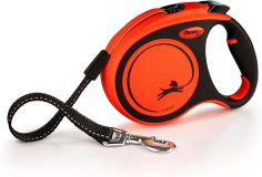 FLEXI Xtreme L - Extra Robust Retractable Leash with 16 ft Extra Strong Tape | Protector Belt with Reflective Components | Handle Adjustment | Orange/Black