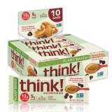Think Vegan Plant Based High Protein Bars Peanut Butter Chocolate Chip 13G Protein 5G Sugar No Artificial Sweeteners Non GMO Project Verified 1.76oz Bar 10 Count