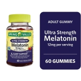 Spring Valley Ultra Strength Melatonin Sleep Support Gummies 12mg 60 Count Vegan Gluten