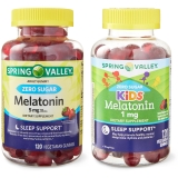 Spring Valley Family Sleep Supplement Bundle Zero Sugar Melatonin Gummies 5mg for Adults 1mg for Kids 120 Count Each
