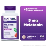 Natrol Sleep Melatonin Fast Dissolve Tablets Nighttime Sleep Aid Strawberry Flavor 5mg 150 Ct