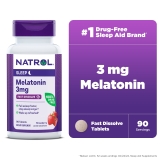 Natrol Sleep Melatonin Fast Dissolve Tablets Nighttime Sleep Aid Strawberry Flavor 3mg 90 Count