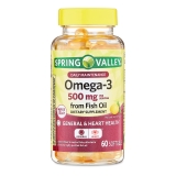 Spring Valley Fish Oil Omega-3 Health Supplement Softgels 500mg 60 Count