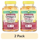 Spring Valley Fish Oil Omega-3 Heart Health Supplement Softgels 500mg 120 Count Pack of 2
