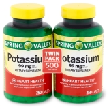 Spring Valley Potassium Heart Health Supplement Caplets Twin Pack 99mg 500 Count