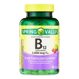Spring Valley Vitamin B12 Quick Dissolve Tablets 2500 Mcg Cherry 120 Count Supplement