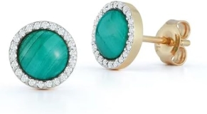 MATEO New York Malachite and Diamond Studs, 14kt Yellow Gold