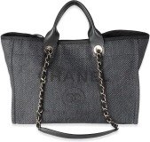 CHANEL Pre-Loved Dark Navy Mixed Fibers Large Deauville Tote