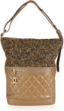 CHANEL Pre-Loved Tweed & Camel Quilted Aged Calfskin Medium Casual Style Hobo