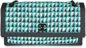 CHANEL Pre-Loved Green White Black Tweed CC Flap Bag