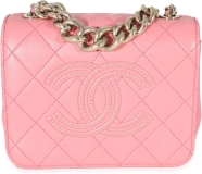 CHANEL Pre-Loved Pink Quilted Lambskin Pending CC Small Square Flap