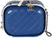 CHANEL Pre-Loved Navy White Crumpled Calfskin Vanity Case