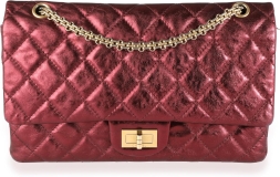 CHANEL Pre-Loved Metallic Burgundy Quilted Calfskin Reissue 2.55 227 Double Flap Bag
