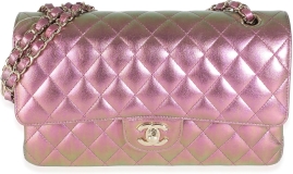 CHANEL Pre-Loved 20B Purple Quilted Iridescent Lambskin Medium Classic Double Flap Bag