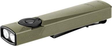 OLIGHT Arkfeld Ultra 1400 Lumens EDC Flat Flashlight Rechargeable Compact Pocket Flash Light Combines White LED UV and Green Beam Triple Sources Perfect for Checking Working Olive-Green