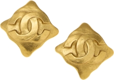CHANEL Pre-Loved Gold 'CC' on Diamond Earrings, Gold