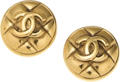 CHANEL Pre-Loved Gold Quilted 'CC' Round Earrings, Gold