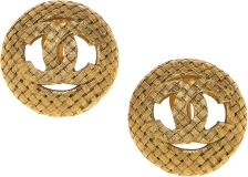 CHANEL Pre-Loved Gold Woven 'CC' Round Earrings, Gold