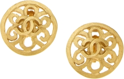 CHANEL Pre-Loved Gold 'CC' Cutwork Earrings, Gold