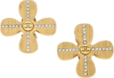 CHANEL Pre-Loved Gold Crystal 'CC' Clover Earrings, Gold