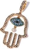 Annoushka Mythology Hand of Fatima Charm Pendant, 18ct Yellow Gold, Coloured Diamonds, Sapphires and Freshwater White Pearl
