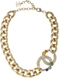 CHANEL Pre-Loved Gold Crystal 'CC' Necklace, Multi