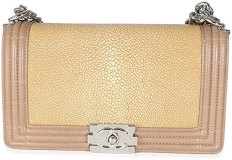 CHANEL Pre-Loved Beige Galuchat Stingray Lambskin Medium Boy Bag, Beige