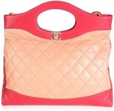 CHANEL Pre-Loved Peach & Light Red Quilted Calfskin Large 31 Shopping Bag