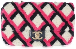 CHANEL Pre-Loved Fuchsia Navy White Shearling Lambskin Emoticon Single Flap Bag