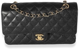 CHANEL Pre-Loved Black Quilted Perforated Lambskin Medium Classic Double Flap Bag