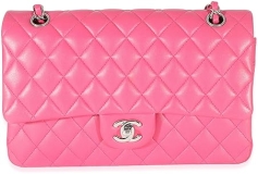 CHANEL Pre-Loved Pink Quilted Lambskin Medium Classic Double Flap Bag