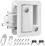 Esakoya RV Door Lock Replacement Paddle Deadbolt White Zinc Alloy Metal Entry Lock 4 Keys Camper Horse Trailer Cargo Hauler