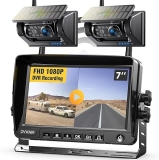 DVKNM Solar Backup Camera HD1080P DIY Installation DVR 7" IPS Monitor Rechargeable Reverse Camera System for Hitching Gooseneck Horse Trailer Fifth Wheels Car RV Truck AP7-2