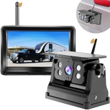 Solar Magnetic Wireless Backup Camera for Car RV Trailer Truck Camper 5th Wheels Hitch Towing - Rechargeable Night Vision Portable Camera with 5" 1080P HD 2-Split Monitor