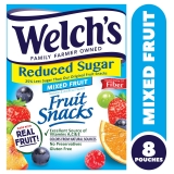 Welch's Reduced Sugar Mixed Fruit Snacks, 2-Pack, 0.8oz Pouches, 8-Count Box