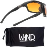 WYND Blocker Airdam Sunglasses - Ideal for Motorcycle Riding, Driving, Fishing, Boating (Black Matte, Blue Blocking)