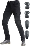 Men's Motorcycle Denim Jeans with Knee and Hip Armor Pads - Black, XL=34