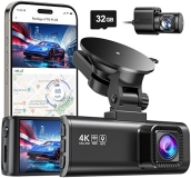 REDTIGER 4K Dual Dash Cam with Built-in Wi-Fi GPS, 32GB Card, Night Vision - 170° Wide Angle, 3.16” Screen