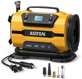 AstroAI Portable Tire Inflator Pump 150PSI 12V DC/110V AC, Dual Metal Motors, LED Light - Yellow