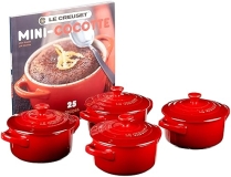 Le Creuset 4-Piece Mini Cocotte Set with Cookbook, 8 oz. each, Cerise