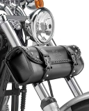 KEMIMOTO PU Leather Motorcycle Tool Bag for Front Fork Handlebar - Universal Saddlebag