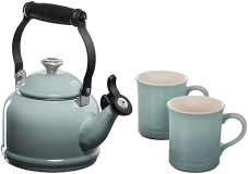 Le Creuset Enamel On Steel Demi Kettle Set with 2 Mugs, Sea Salt