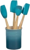 Le Creuset 5pc Silicone Craft Utensil Set with Stoneware Crock - Caribbean