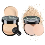 QETUIOW Mushroom Head CC Cream & Setting Powder Set - Blurs Imperfections, Controls Shine, Evens Skin Tone - Natural