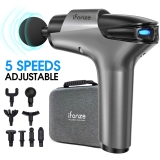 POSRUE Quiet Percussion Handheld Massage Gun - 5 Speeds, 8 Heads, Gray