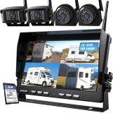 ZEROXCLUB 10" Wireless Backup Camera System with DVR Monitor and Rear View Cameras for RV/Truck, IP69 Waterproof - BW104SL