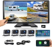 ATOVANKA 4 Channel Semi Truck Camera System with Apple Carplay & Android Auto, 10.36" IPS 360 Camera, 24H Parking Monitoring, IP69K Waterproof - Ideal for RVs, Trucks, Trailers
